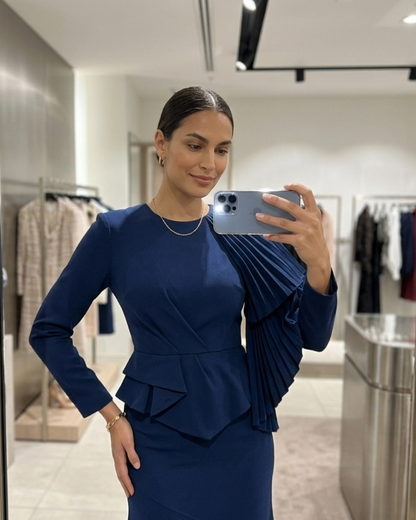 Sarah | Evening Pleated Ruffle Midi Dress