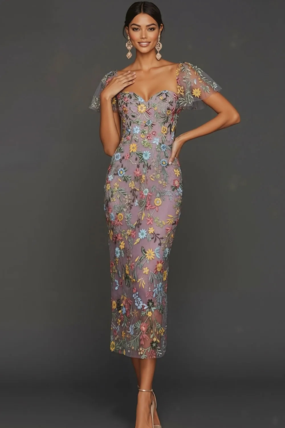 Faye | Floral Embroidered Summer Wedding Guest Midi Dress