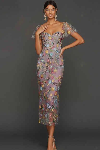 Faye | Floral Embroidered Summer Wedding Guest Midi Dress