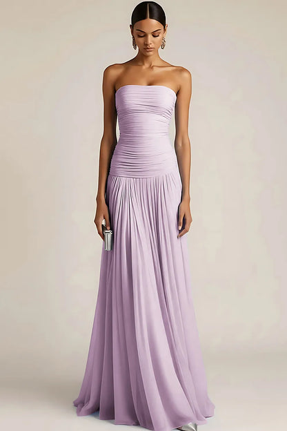 Gwen | Ruched Strapless Drop Waist Maxi Bridesmaid Dress