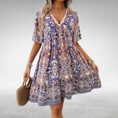 Paisley Lace Trim V Neck Boho Sundress