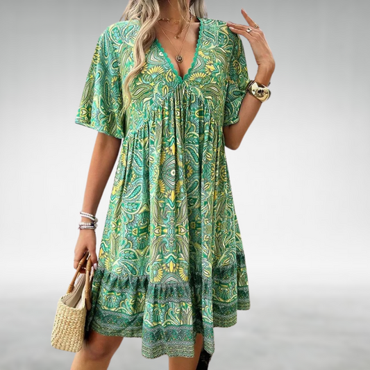 Paisley Lace Trim V Neck Boho Sundress