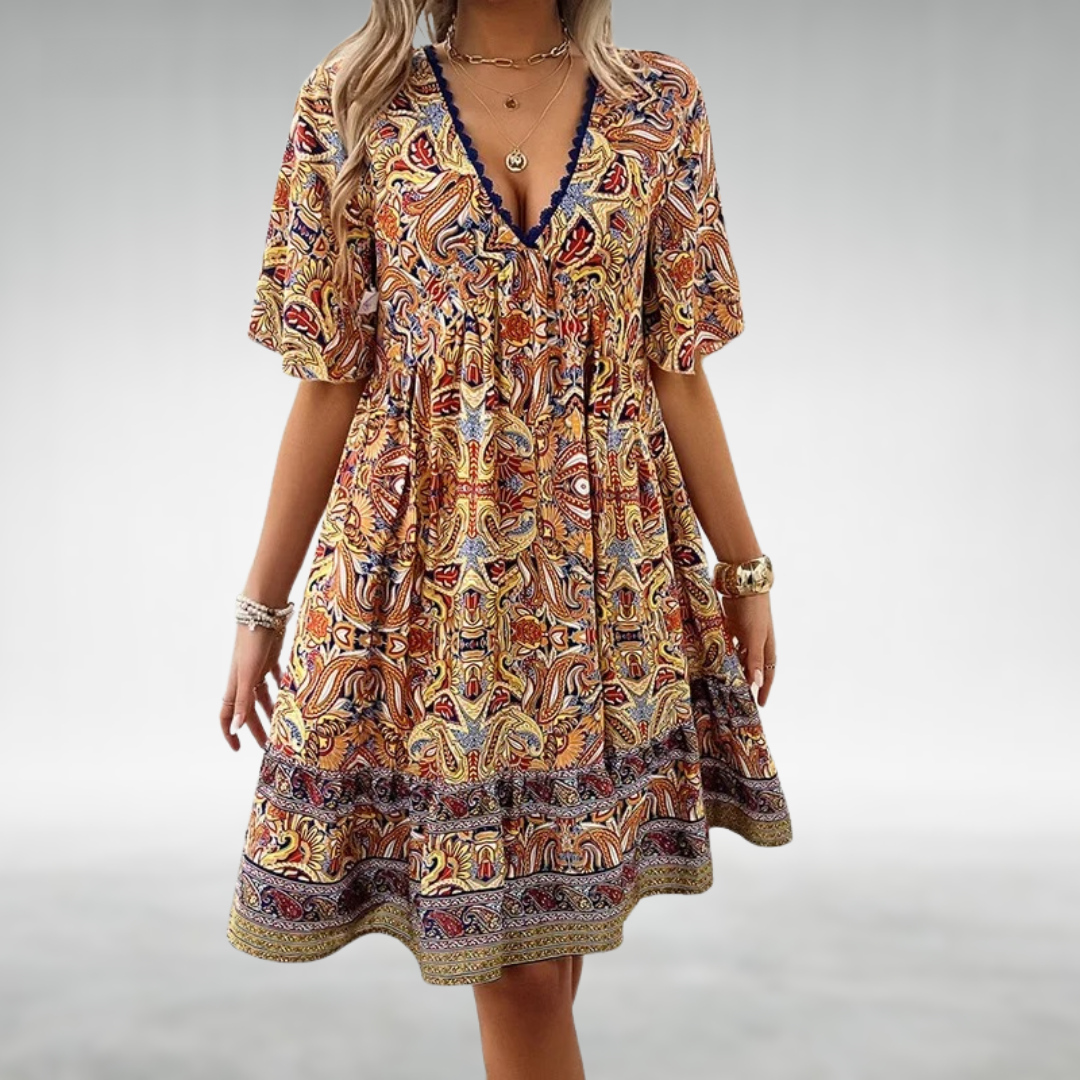 Paisley Lace Trim V Neck Boho Sundress