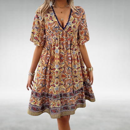 Paisley Lace Trim V Neck Boho Sundress
