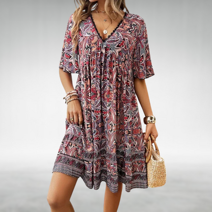 Paisley Lace Trim V Neck Boho Sundress