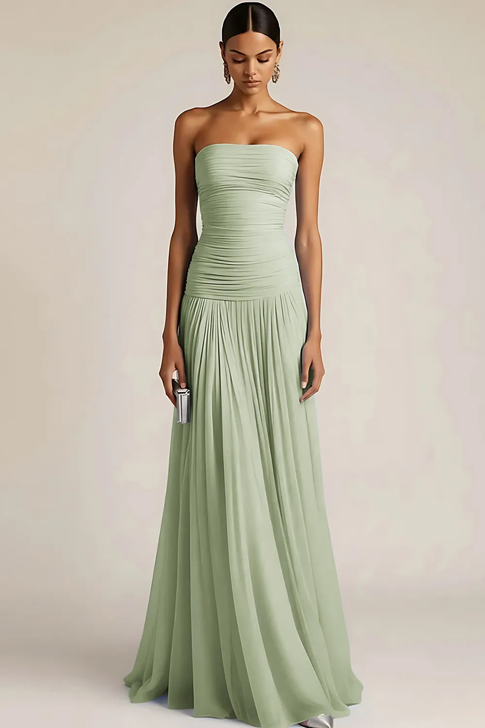 Gwen | Ruched Strapless Drop Waist Maxi Bridesmaid Dress