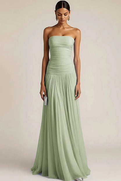 Gwen | Ruched Strapless Drop Waist Maxi Bridesmaid Dress