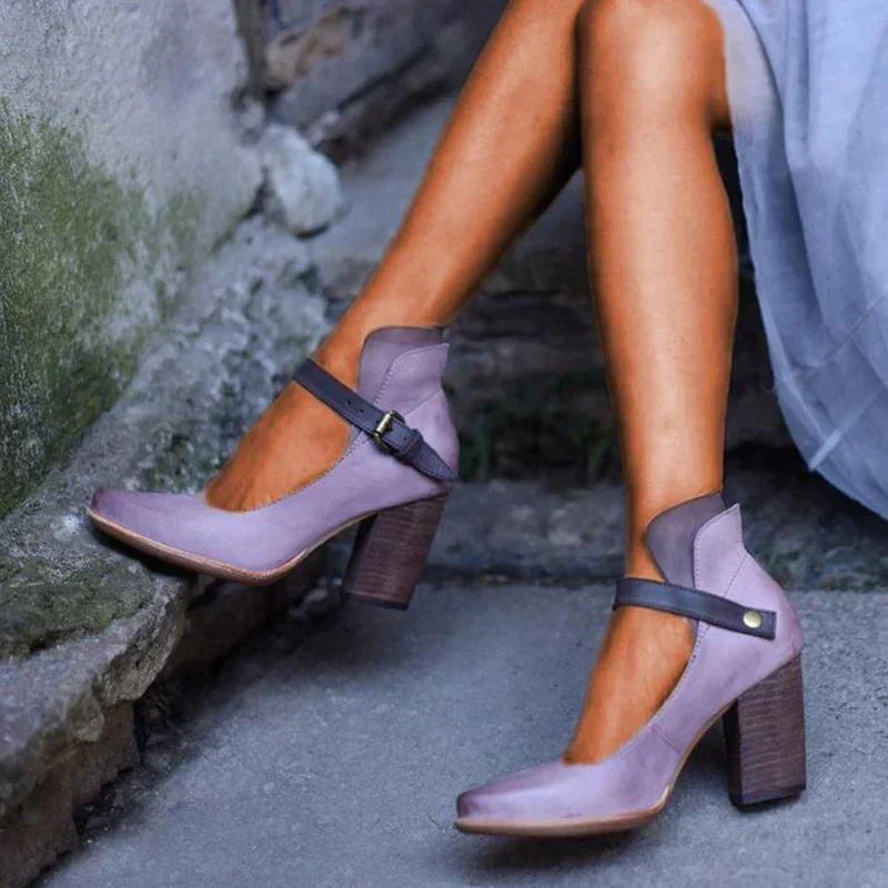 Becca | Two Tone Ankle Strap Mary Jane Block Heels
