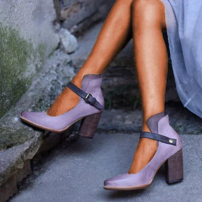 Becca | Two Tone Ankle Strap Mary Jane Block Heels