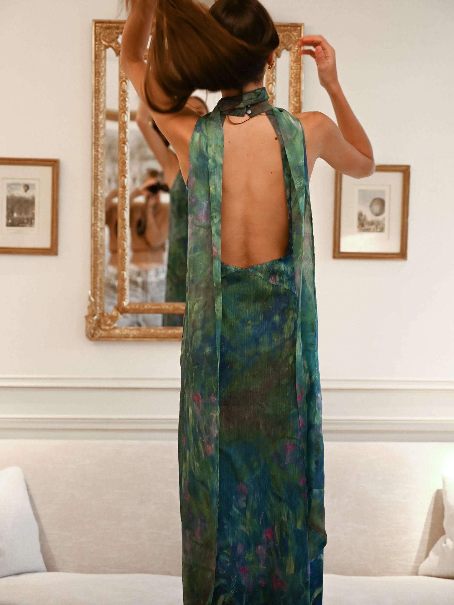 Adrienne | Floral Halter Neck Chiffon Evening Maxi Dress