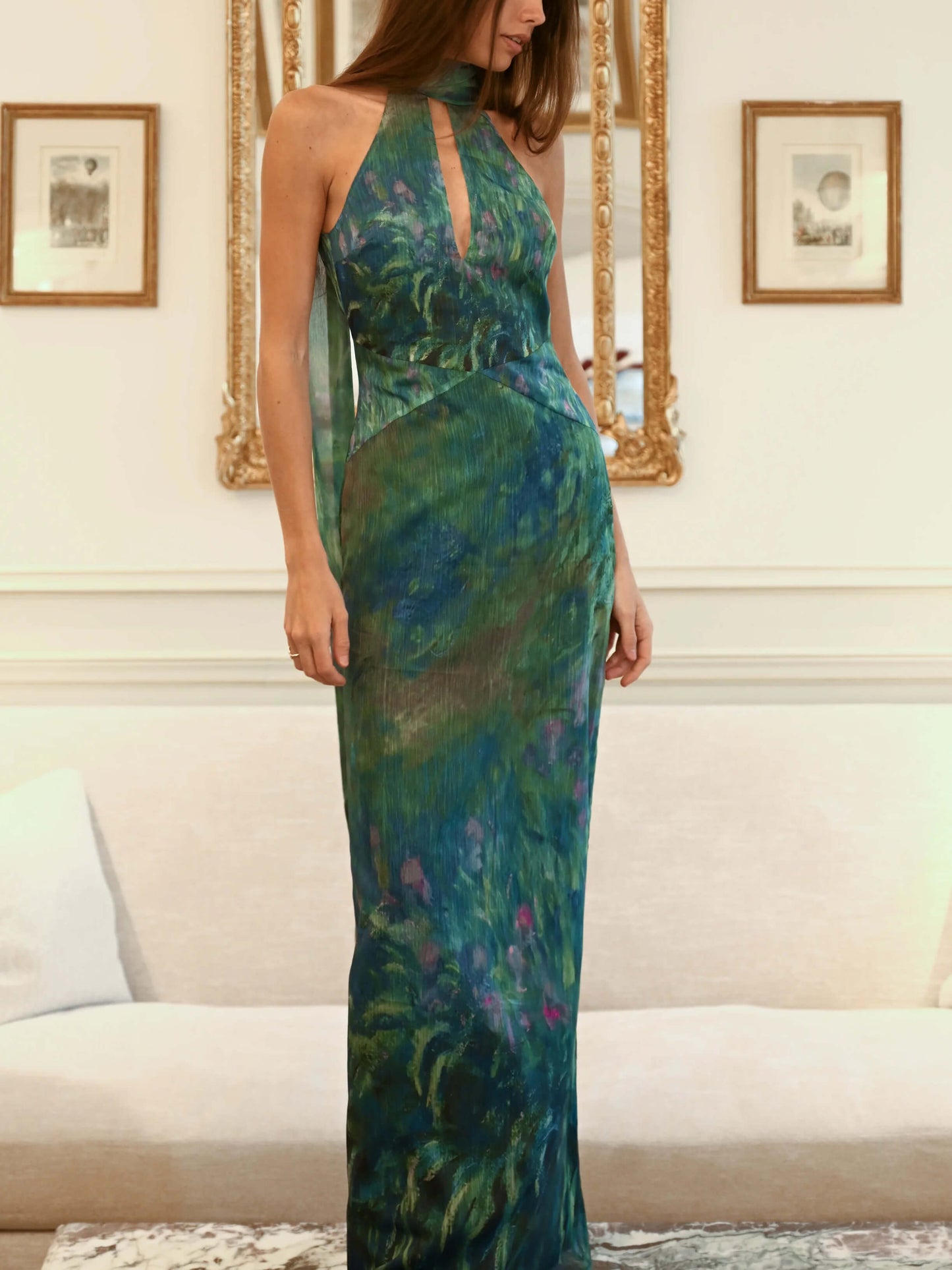 Adrienne | Floral Halter Neck Chiffon Evening Maxi Dress