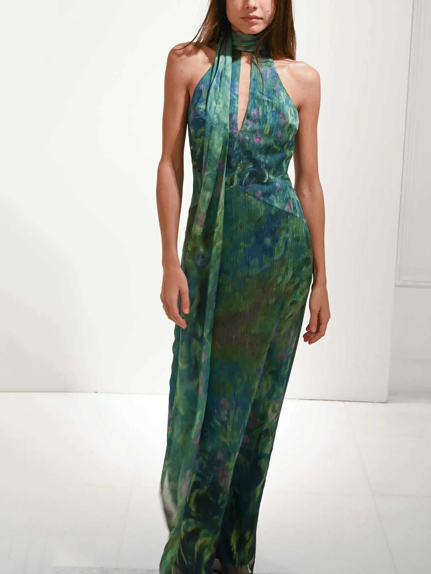 Adrienne | Floral Halter Neck Chiffon Evening Maxi Dress