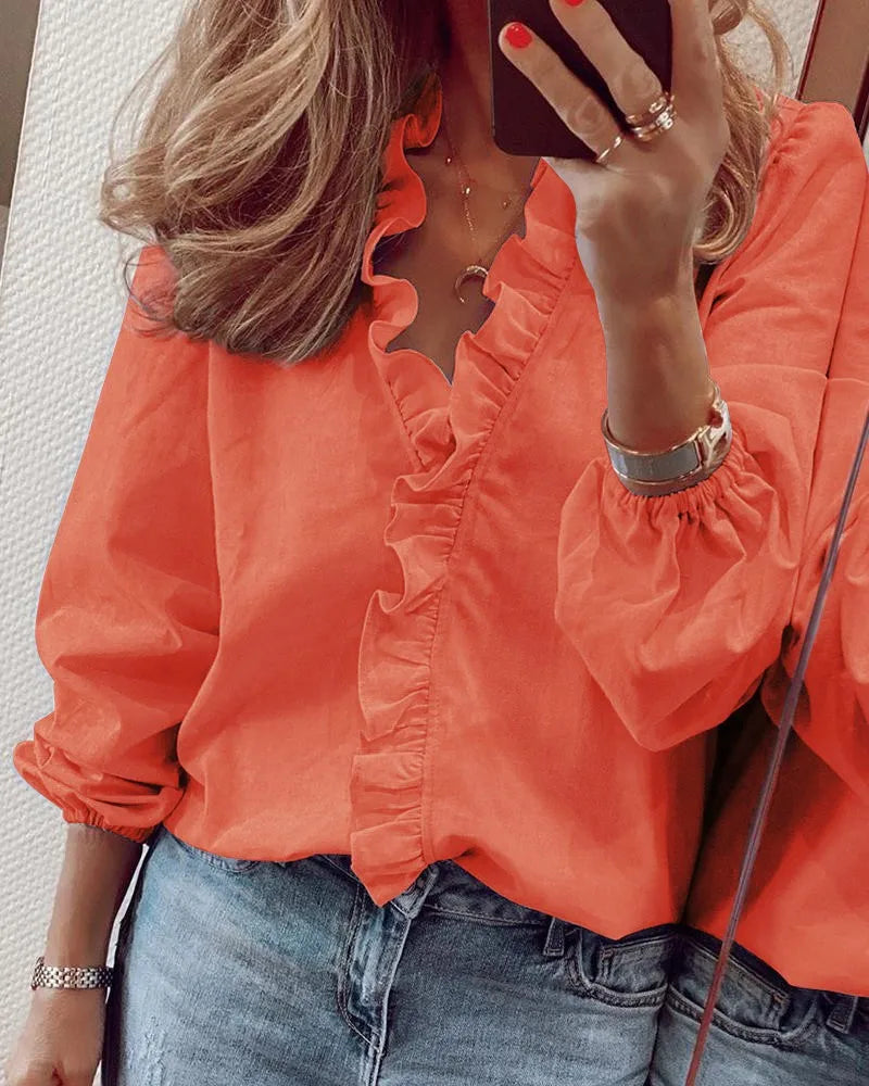 Éloise | Ruffle V Neck Long Sleeve Summer Blouse