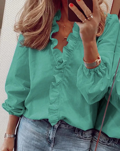 Éloise | Ruffle V Neck Long Sleeve Summer Blouse