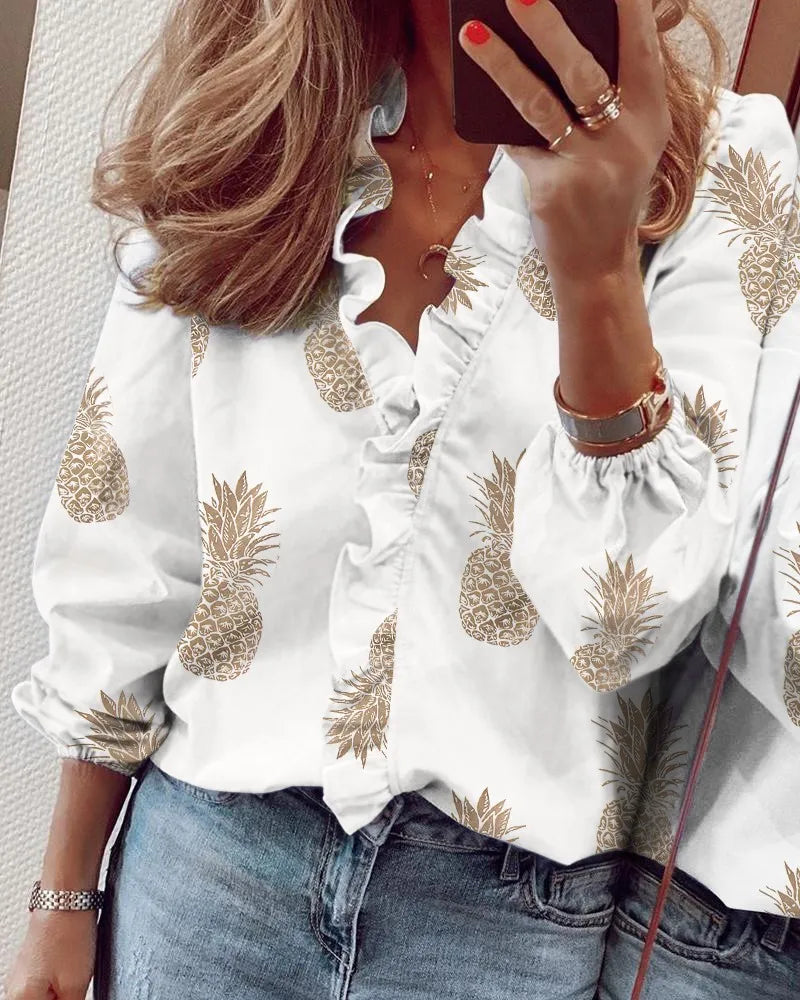 Éloise | Ruffle V Neck Long Sleeve Summer Blouse