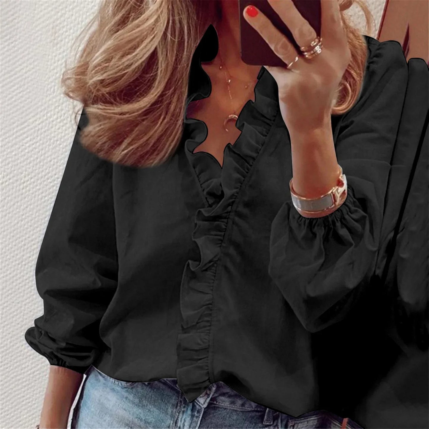 Éloise | Ruffle V Neck Long Sleeve Summer Blouse