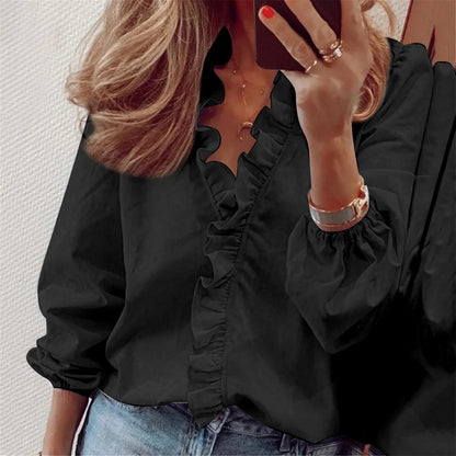 Éloise | Ruffle V Neck Long Sleeve Summer Blouse