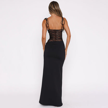 Gianna | Lace Panel Tie Strap Bodycon Maxi Dress