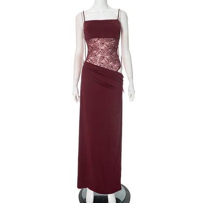 Gianna | Lace Panel Tie Strap Bodycon Maxi Dress