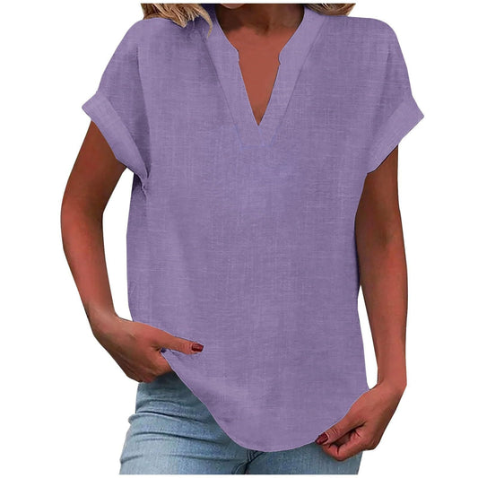 Paige | V Neck Short Sleeve Oversized Blouse