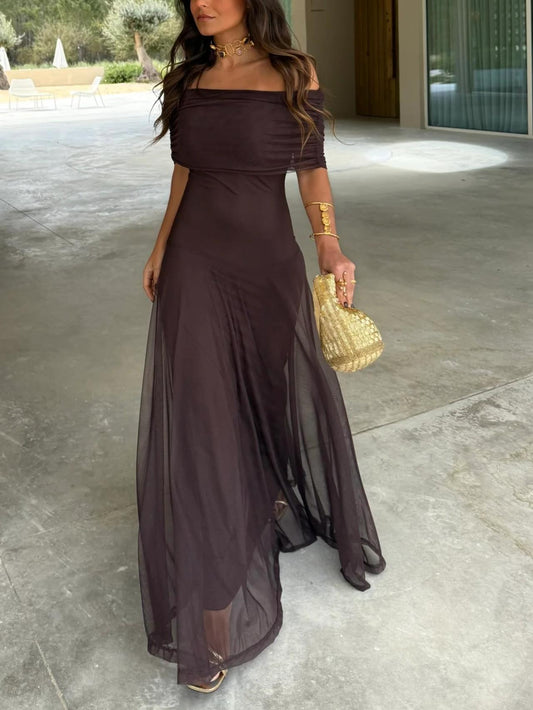Francesca | Off Shoulder Ruched Chiffon Wedding Guest Maxi Dress