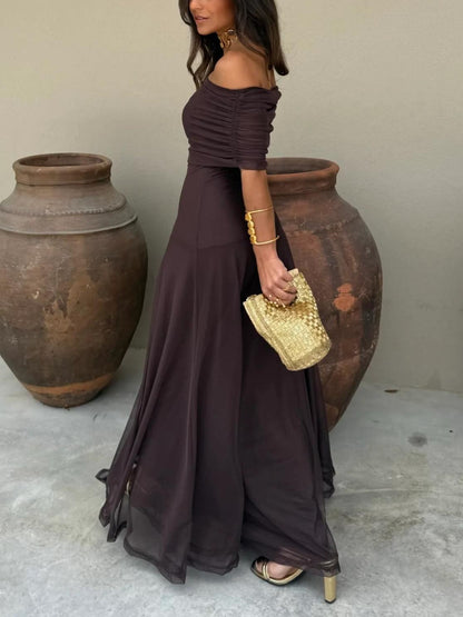 Francesca | Off Shoulder Ruched Chiffon Wedding Guest Maxi Dress