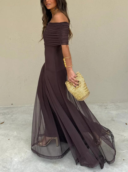 Francesca | Off Shoulder Ruched Chiffon Wedding Guest Maxi Dress