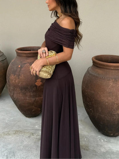 Francesca | Off Shoulder Ruched Chiffon Wedding Guest Maxi Dress