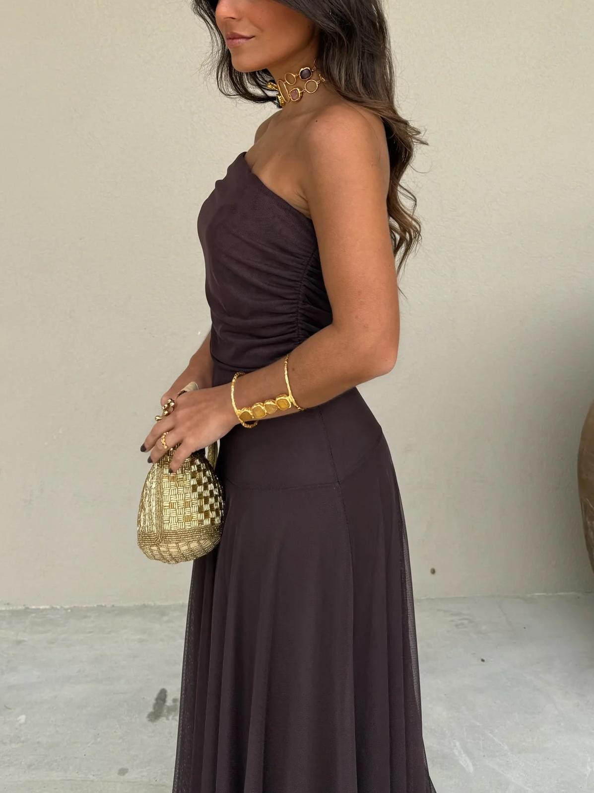 Francesca | Off Shoulder Ruched Chiffon Wedding Guest Maxi Dress