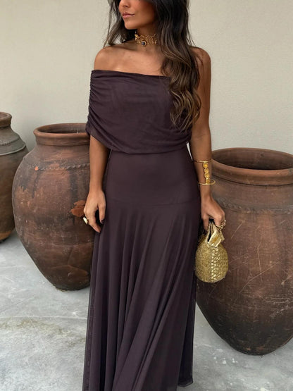 Francesca | Off Shoulder Ruched Chiffon Wedding Guest Maxi Dress