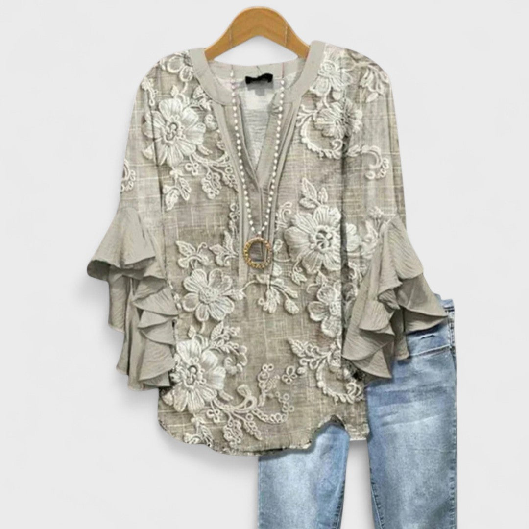 Loretta | Floral Ruffle Sleeve Day Blouse