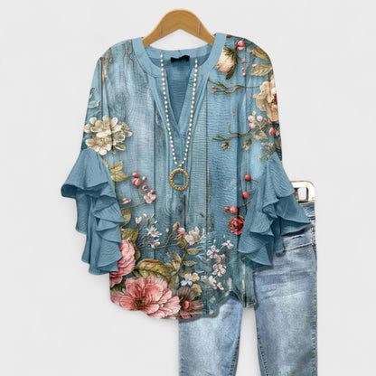 Loretta | Floral Ruffle Sleeve Day Blouse