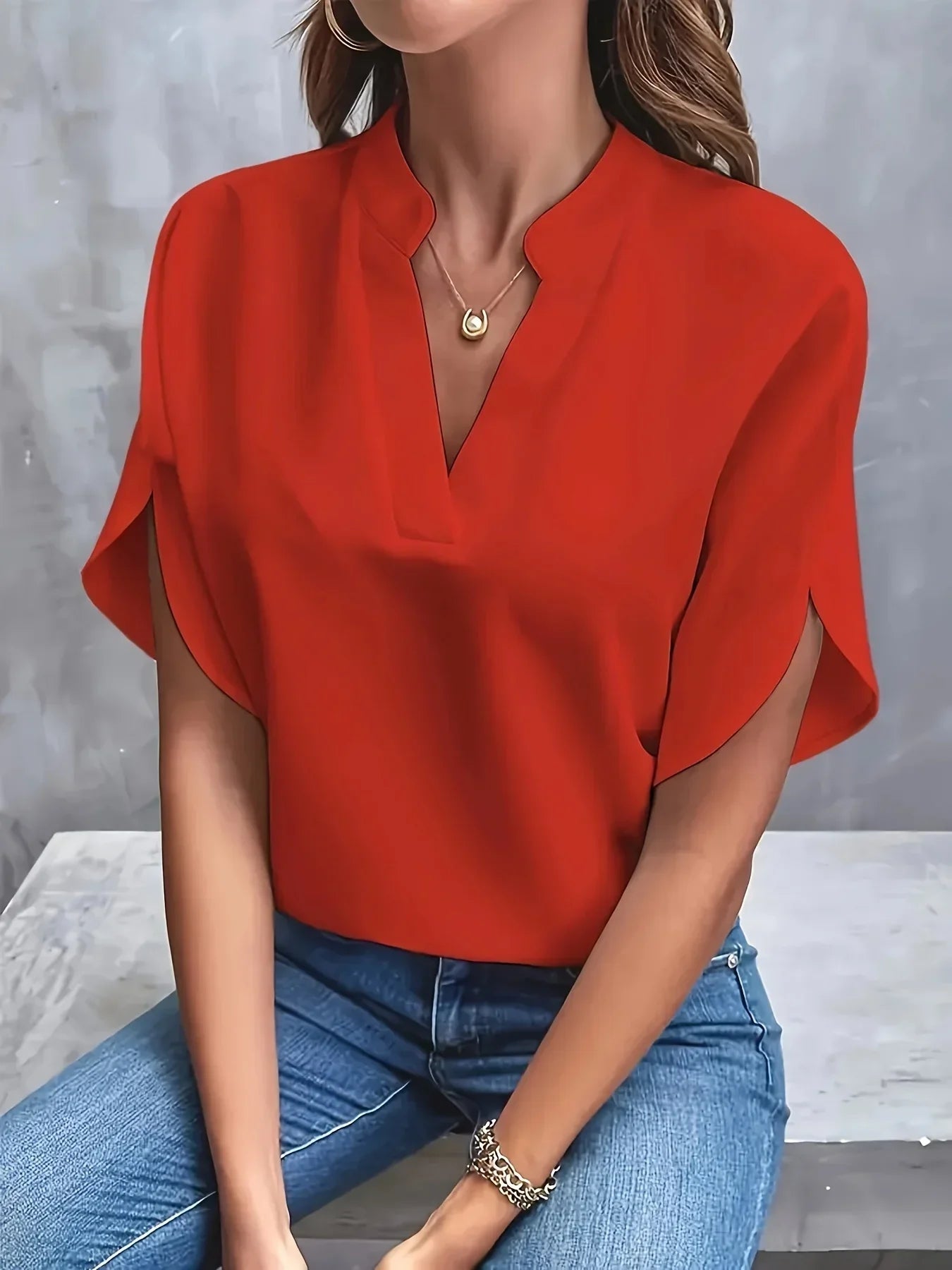 Tessa | V Neck Split Sleeve Chiffon Blouse