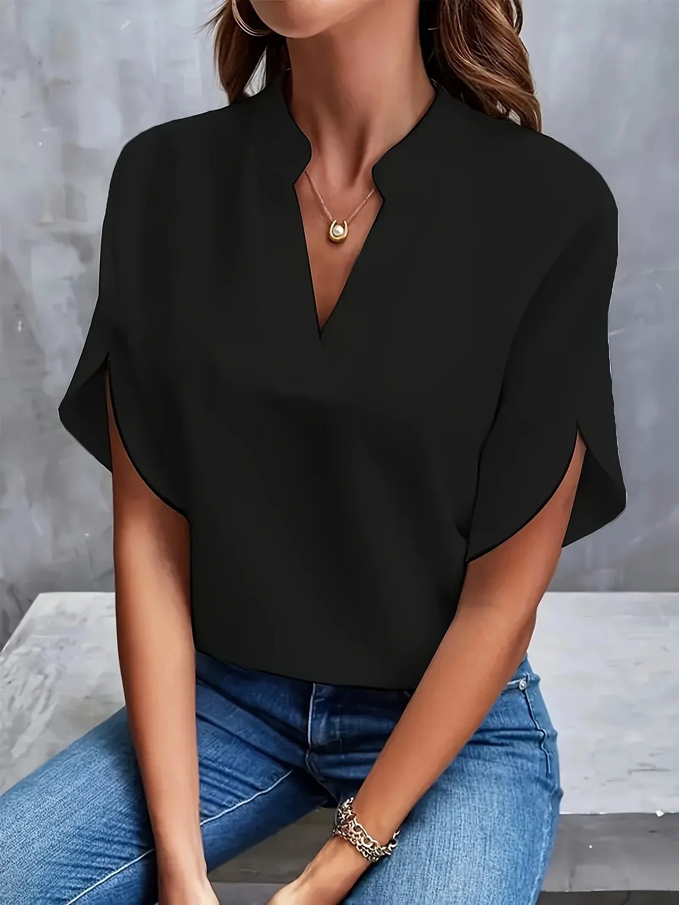Tessa | V Neck Split Sleeve Chiffon Blouse