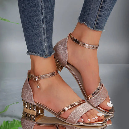 Kaia | Glitter Ankle Strap Crystal Heeled Sandals