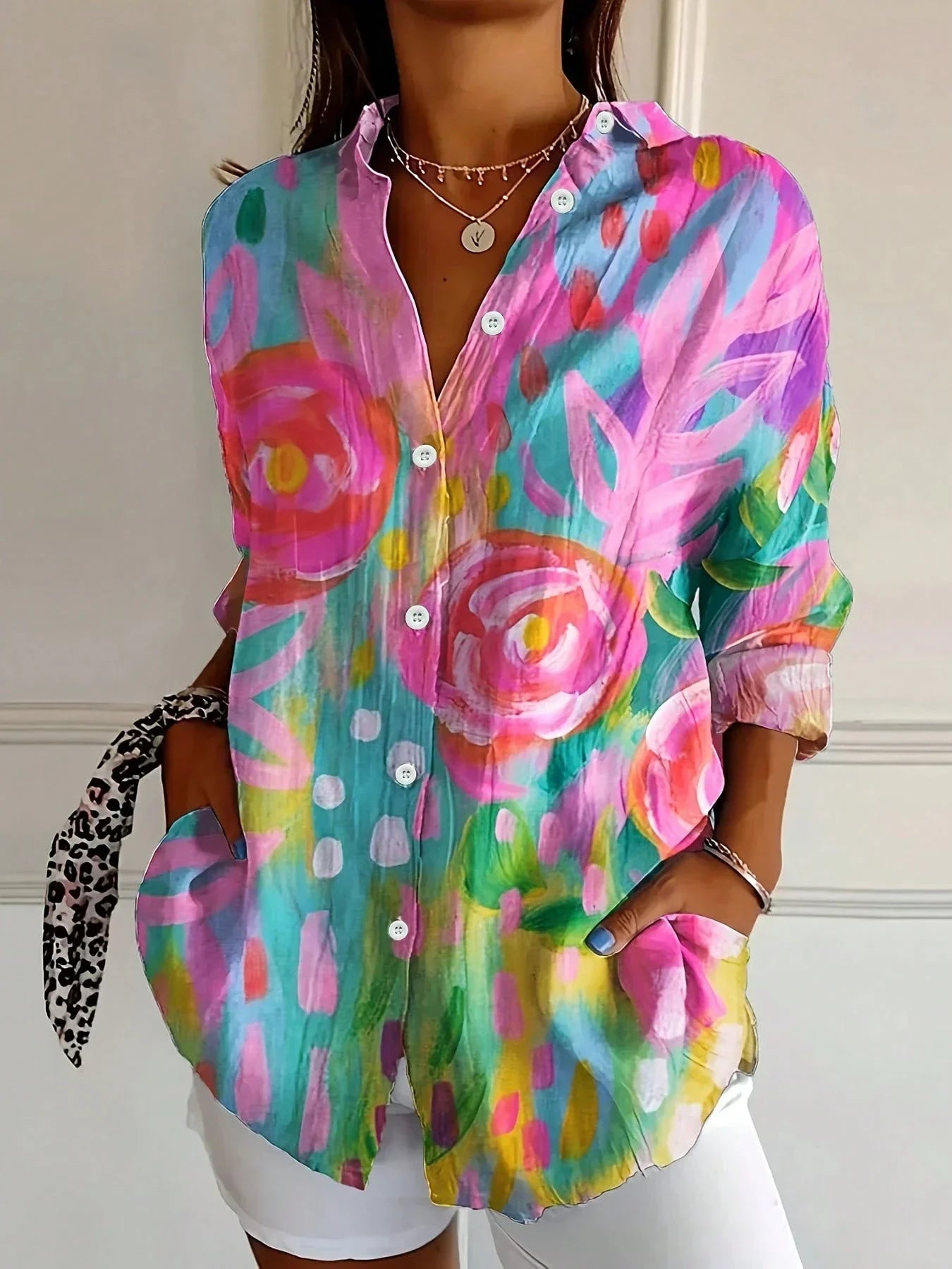 Marisol | Floral Print Button Down Summer Blouse