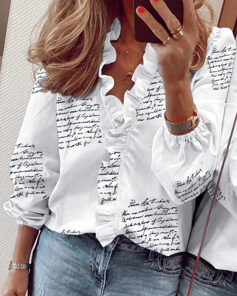 Sophie | Ruffle Front V Neck Long Sleeve Blouse