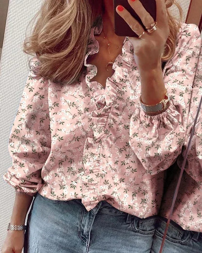 Sophie | Ruffle Front V Neck Long Sleeve Blouse