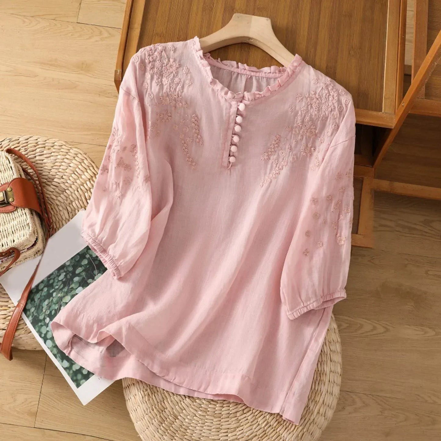 Isla | Embroidered Ruffle Peasant Boho Blouse