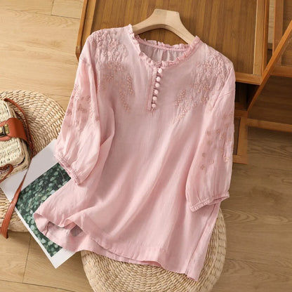 Isla | Embroidered Ruffle Peasant Boho Blouse