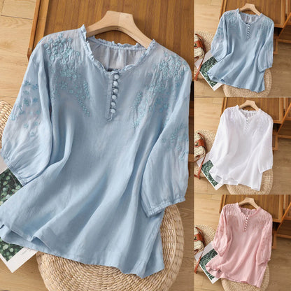 Isla | Embroidered Ruffle Peasant Boho Blouse