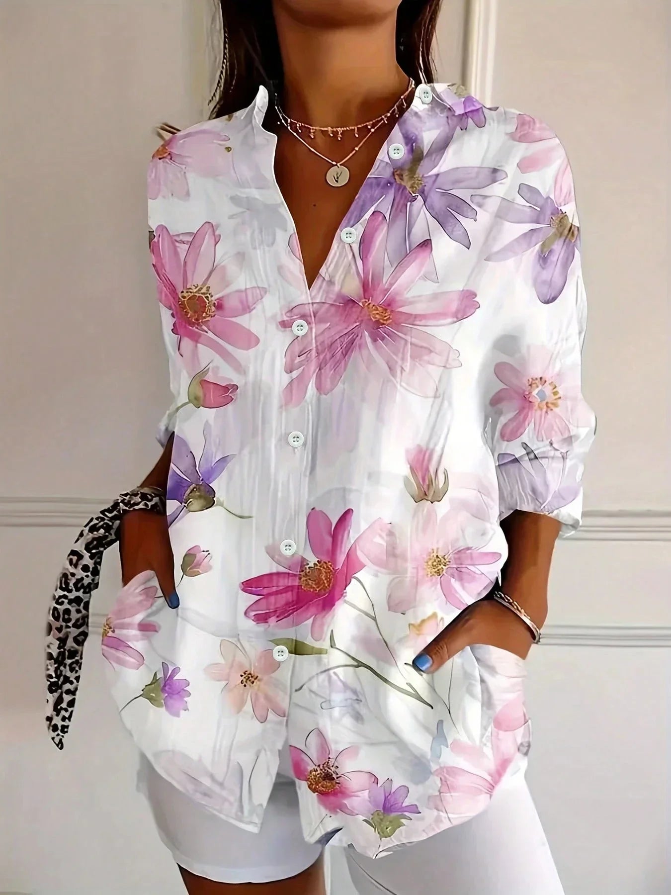 Marisol | Floral Print Button Down Summer Blouse