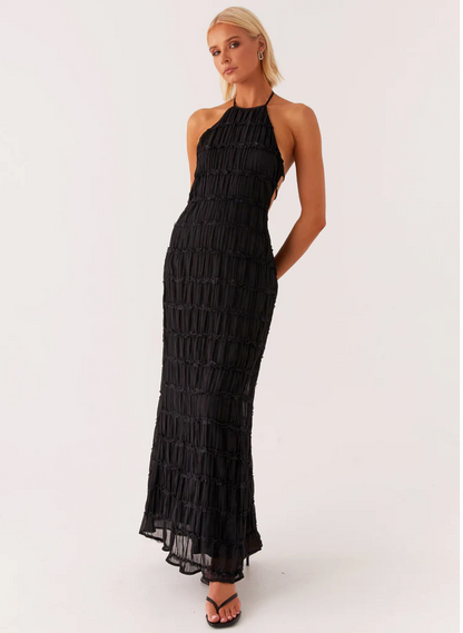 Ava | Pleated Lace Trim Halter Bridesmaid Dress