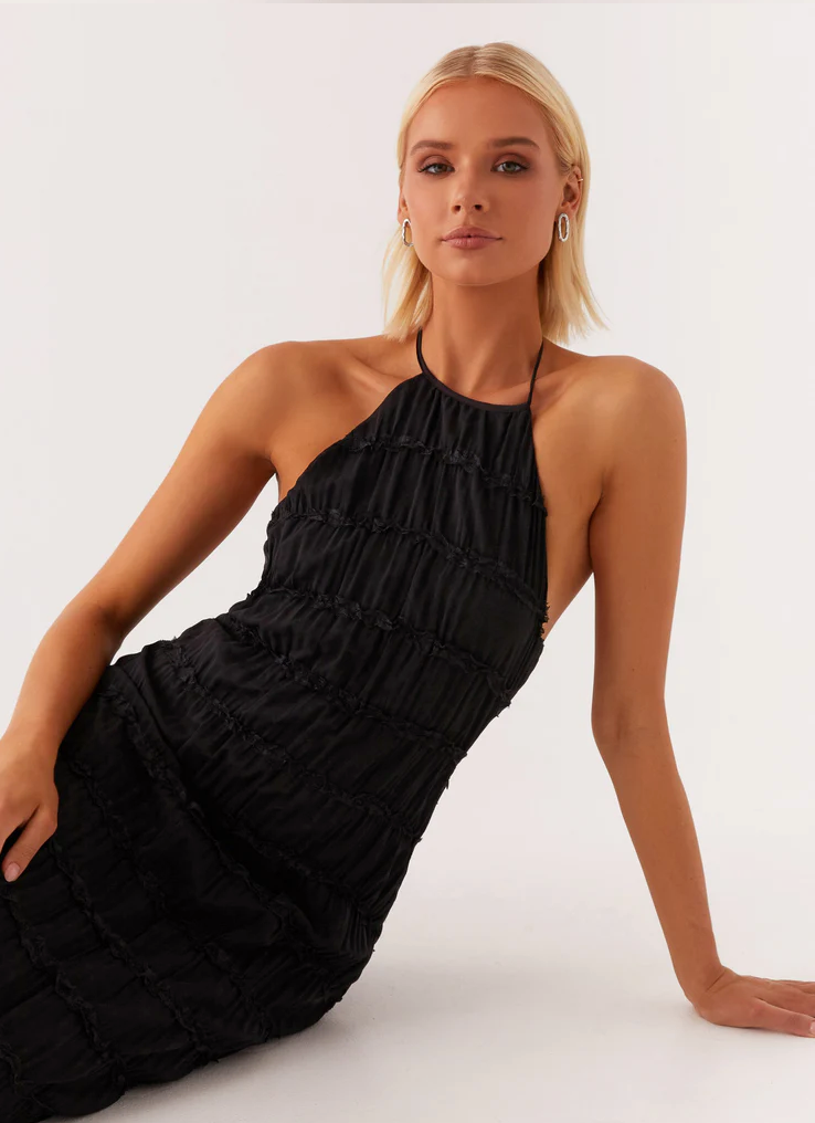 Ava | Pleated Lace Trim Halter Bridesmaid Dress