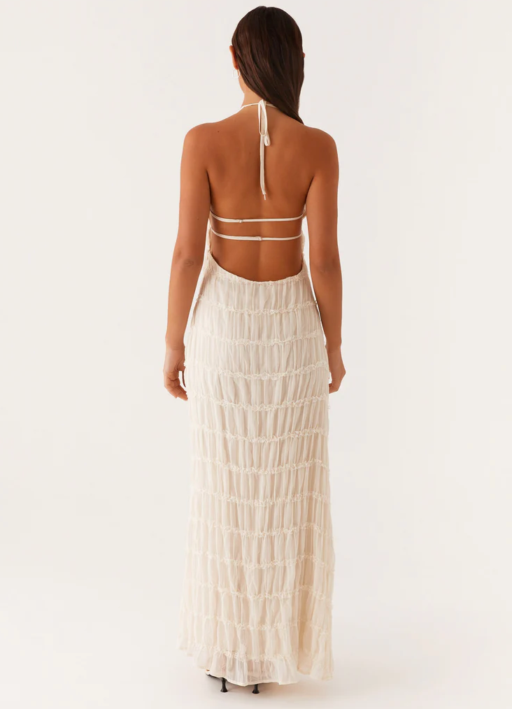 Ava | Pleated Lace Trim Halter Bridesmaid Dress