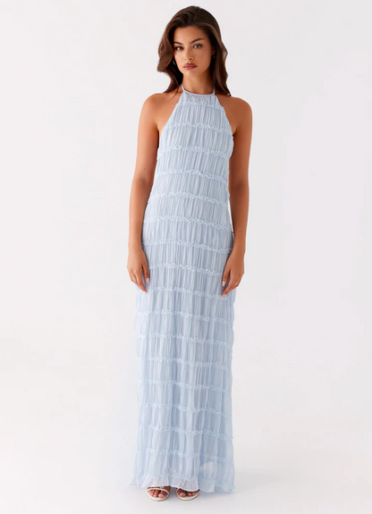 Ava | Pleated Lace Trim Halter Bridesmaid Dress