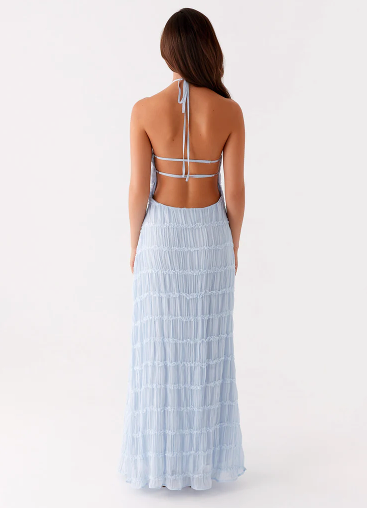 Ava | Pleated Lace Trim Halter Bridesmaid Dress