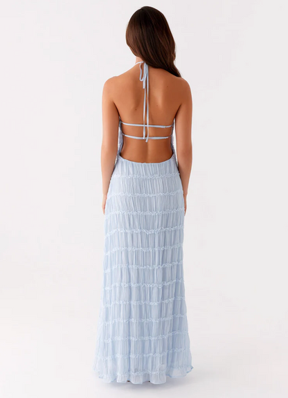Ava | Pleated Lace Trim Halter Bridesmaid Dress