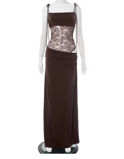 Gianna | Lace Panel Tie Strap Bodycon Maxi Dress