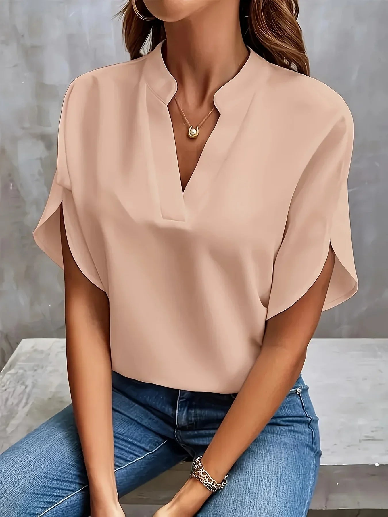 Tessa | V Neck Split Sleeve Chiffon Blouse